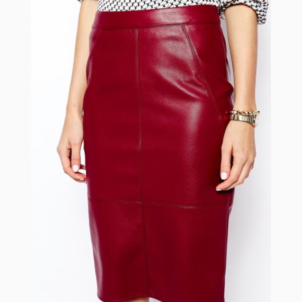 ASOS Red Leather Look Skirt